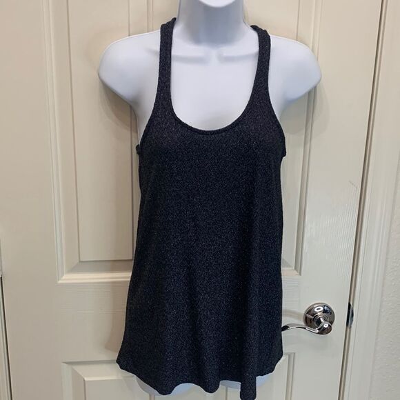 Zara Basic Evening Medium Navy Blue Metallic Shimmer Racerback Zipper Sexy Top - Picture 1 of 7